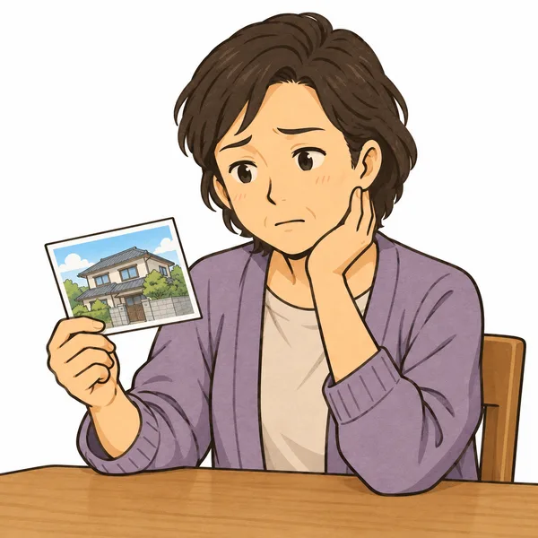 遠くの実家の写真を見て考え込むご家族